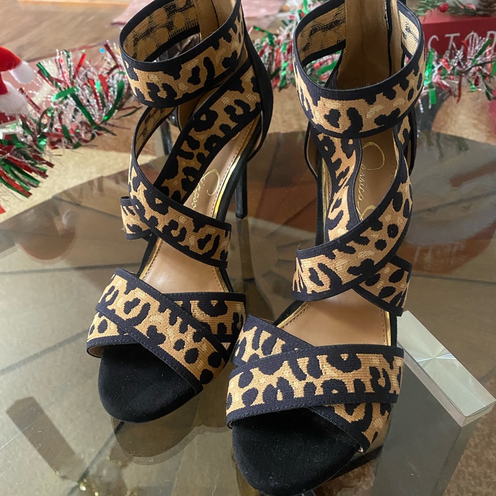 Jessica Simpson Leopard Print Strappy Heels